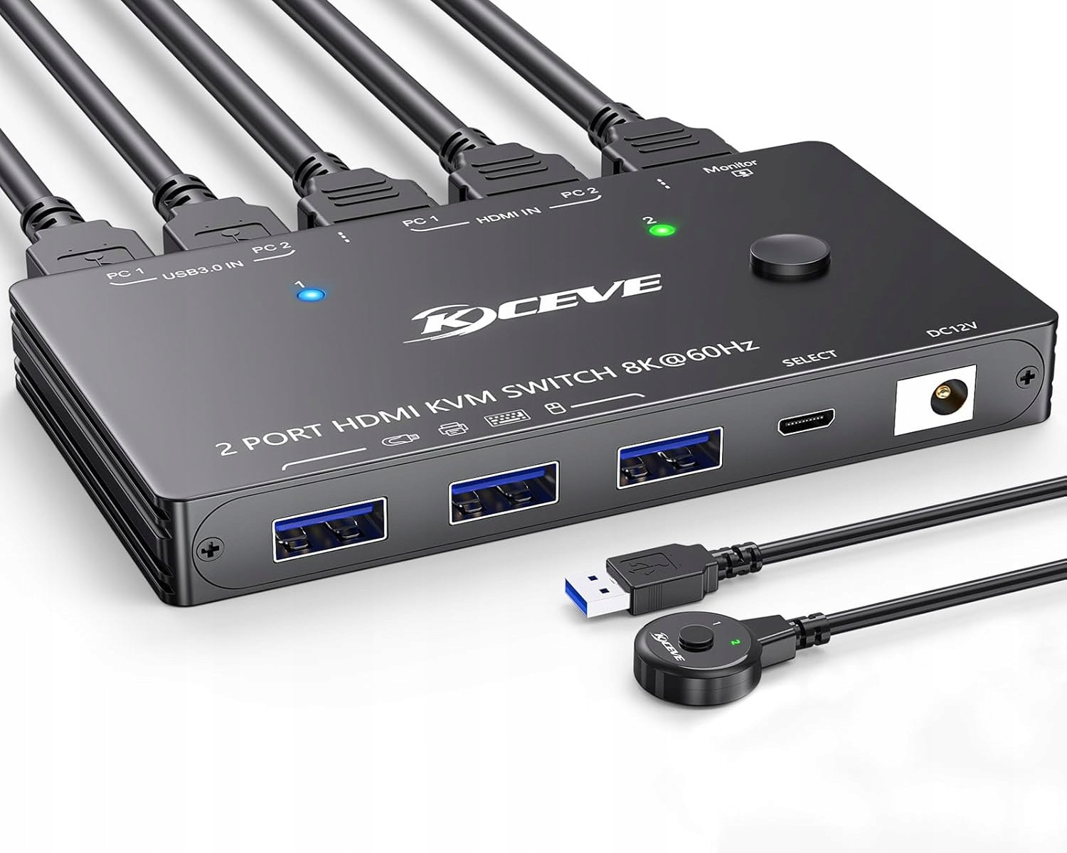 Kvm přepínač KC-KVM8201 Hdmi 8K 60Hz 1 monitor 2 Pс