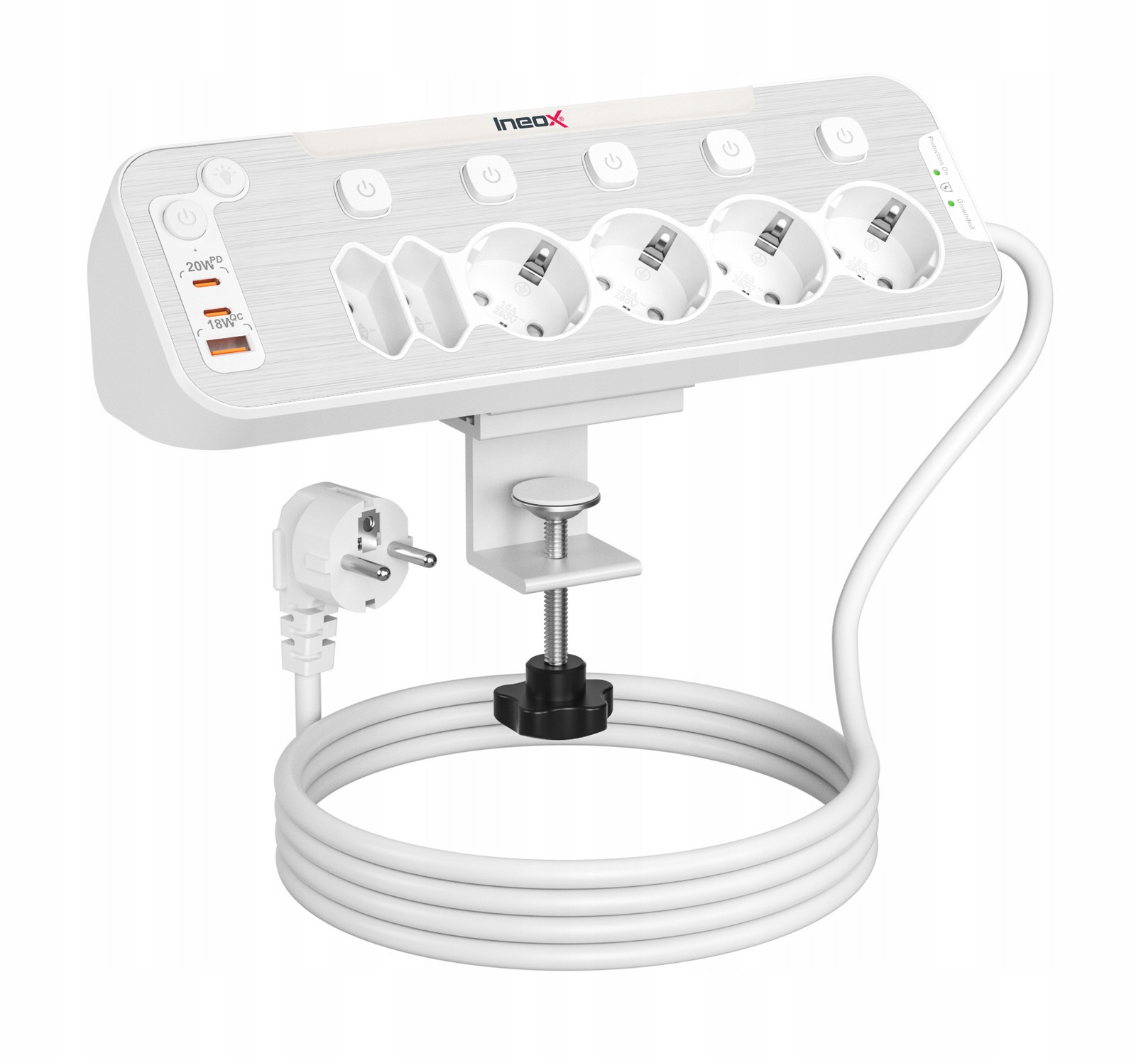 Víceúčelová přepěťová ochrana 2100J 6xAC 3xUSB Ineox LZW-6UMW