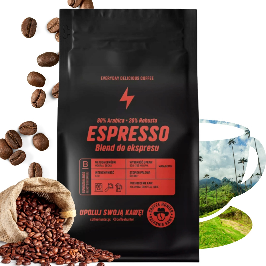Káva zrnková Espresso Blend Coffe Hunter 1kg 80% Arabica 20% Robusta