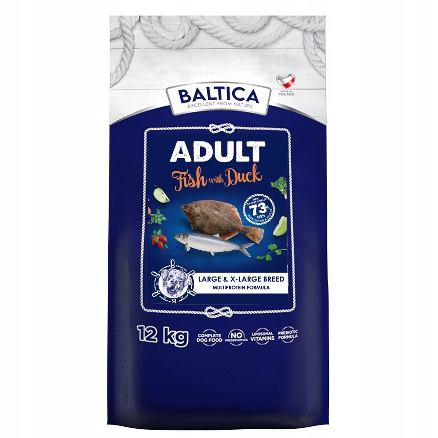 baltica> Fish & Duck L/XL 12KG Rybí Kachna Velká Plemena Bez Obilovin Dýně Mrkev
