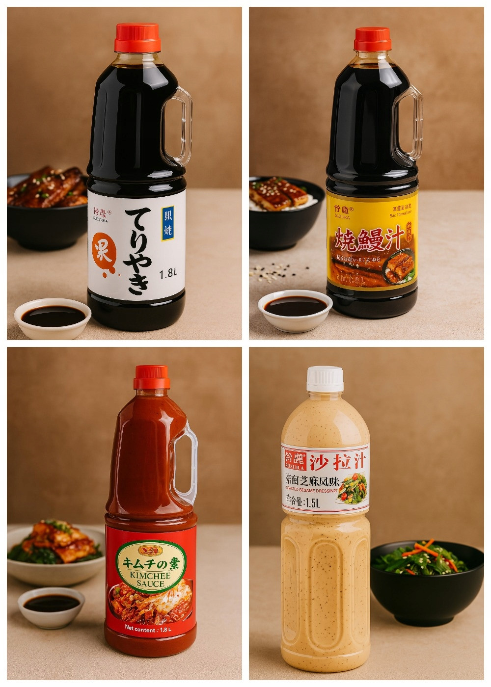 Omáčka teriyaki 1800 ml Omáčka unagi 1800 ml Omáčka Kimchi 1800 ml Omáčka 1500 ml