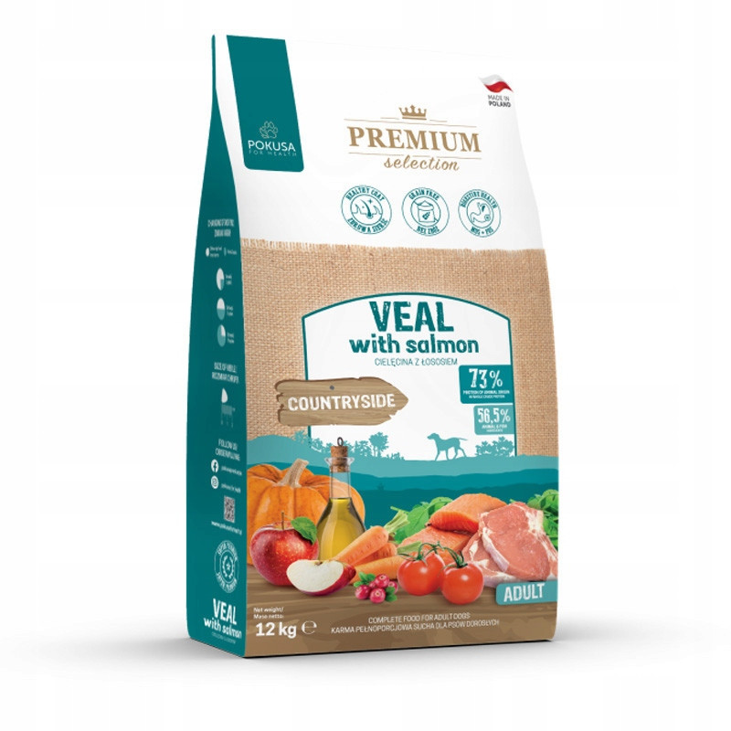 Pokusa Telecí S Lososem Adulty 12kg Pro Dospělé Psy Bez Obilovin Premium