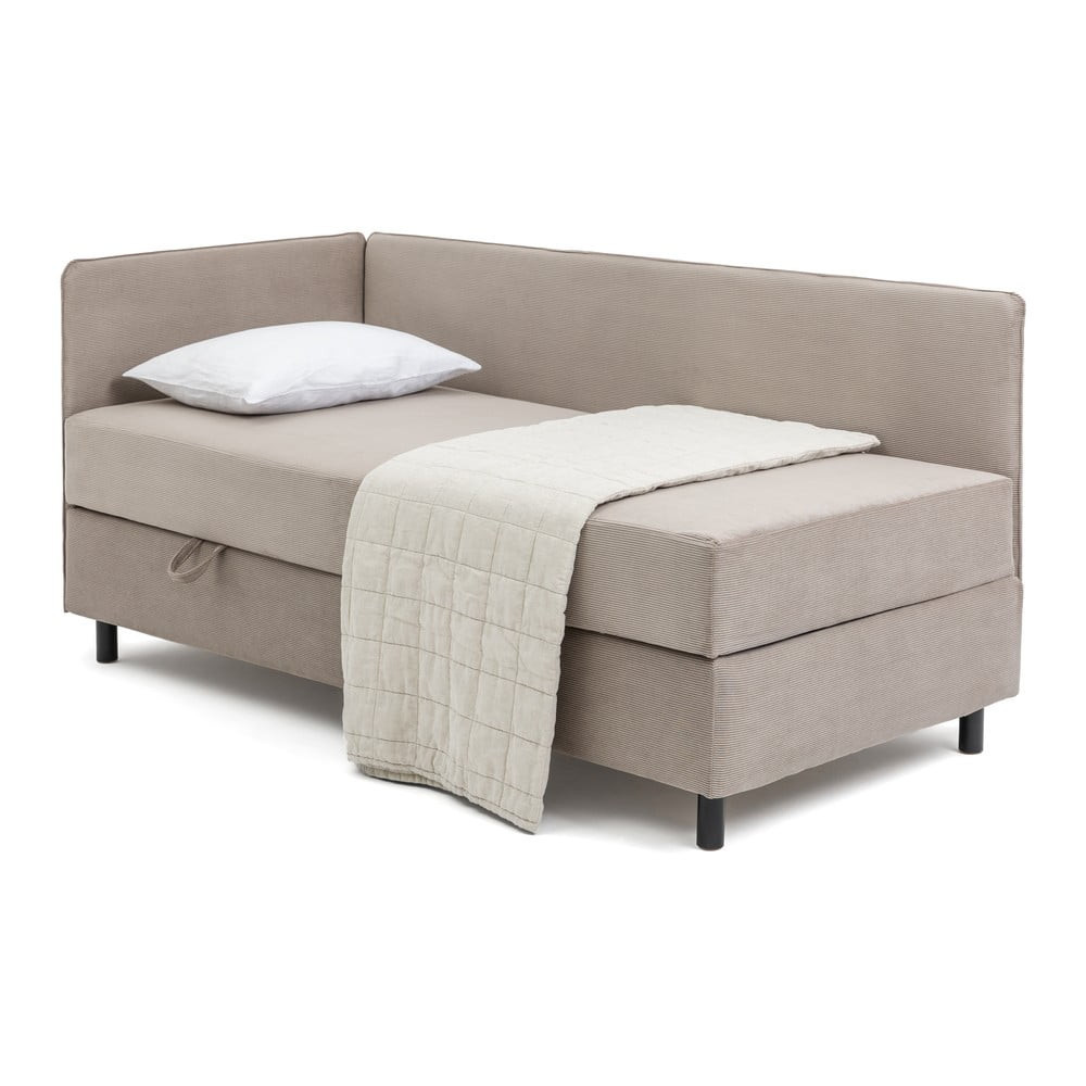 Čalouněná jednolůžková postel taupe s úložným prostorem s matrací 90x200 cm Avela – Bonami Selection