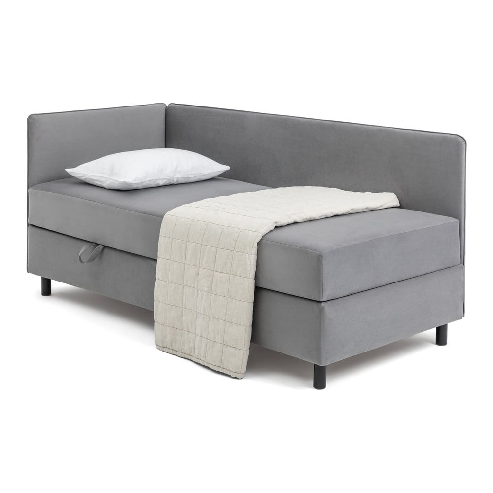 Šedá čalouněná jednolůžková postel s úložným prostorem s matrací 120x200 cm Avela – Bonami Selection