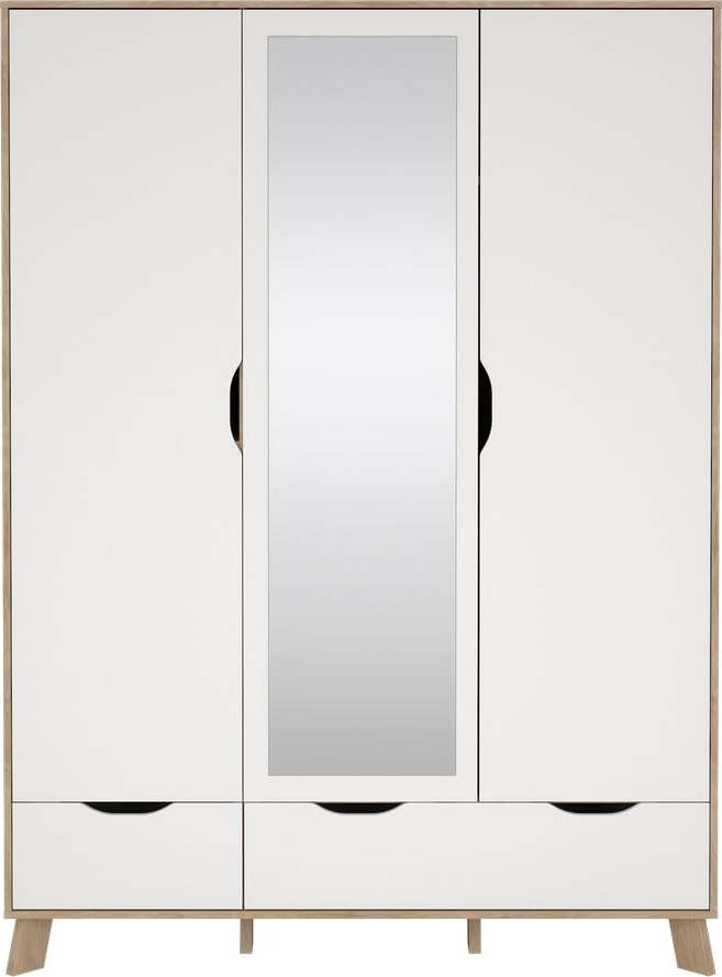 Bílá/v přírodní barvě šatní skříň v dekoru dubu se zrcadlem 147x201x58 cm Ikast – Tvilum