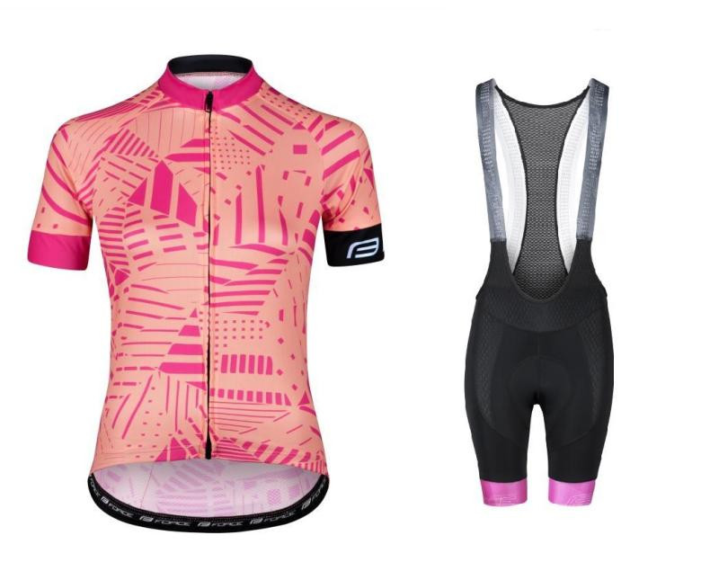 Force SHARD LADY meruňkový cyklodres  + Force STRIPE LADY černo-růžové cyklokalhoty