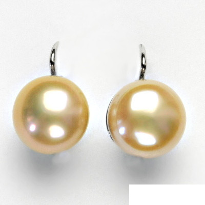 Stříbrné náušnice, přírodní říční perla 10 mm lososová, stříbro, NK 1298