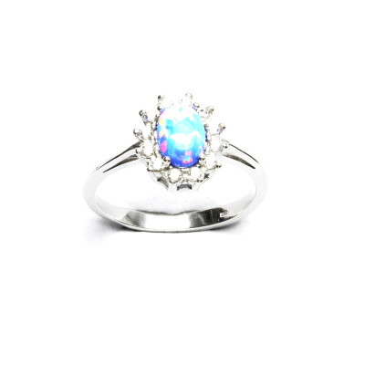 Stříbrný prsten Kate, světle modrý syntetický opál, čiré zirkony, T 1480