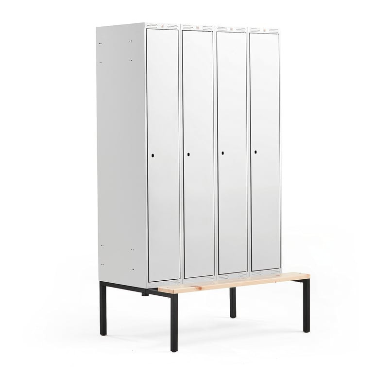 Šatní skříňka CLASSIC, s lavicí, 4 sekce, 2120x1200x550 mm, šedé dveře