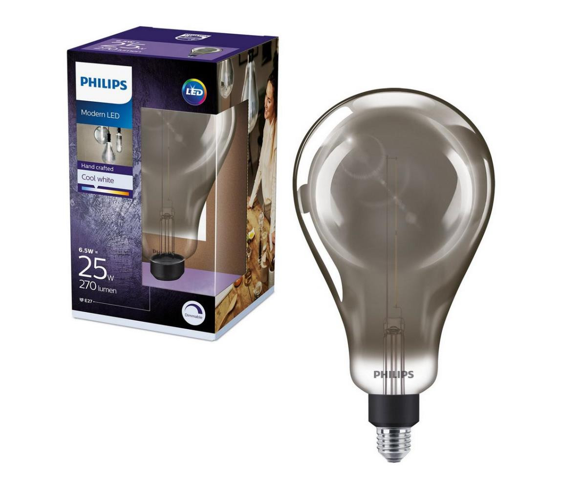 Philips 8718696815106 Vintage LED žárovka E27 A160 6,5W 270lm 4000K stmívatelná, smokyD Denní bílá