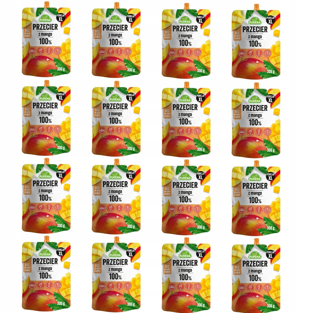 Set 16 x Mangové pyré 100% 300g Purena Ovocná Pěna bez přidaného Cukru