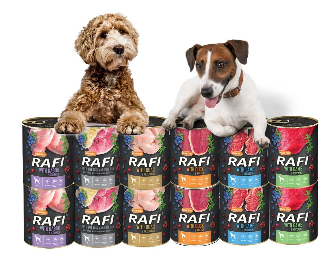 Rafi vlhké krmivo pro psy MIX 6 příchutí 12x800g Bezobilné Dolina Noteci