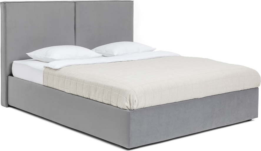 Šedá čalouněná dvoulůžková postel s úložným prostorem s matrací/s roštem 160x200 cm Thessa Bold – Bonami Selection