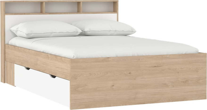 Dvoulůžková postel v dekoru dubu s úložným prostorem bez roštu 140x200 cm v přírodní barvě Ikast – Tvilum