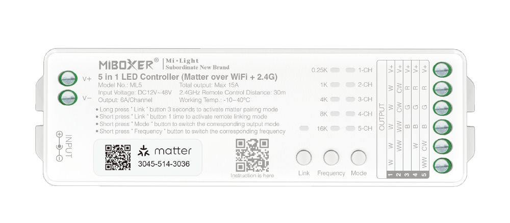 LED Solution Mi-Light MiBoxer WIFI+RF Matter Přijímač 5v1 pro LED pásky ML5