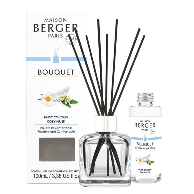 Maison Berger Paris Dárková sada aroma difuzér Cube + náplň Cozy Musk 100 ml