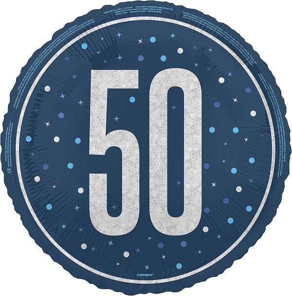 Balónek fóliový 50 třpytivý modrý 46 cm