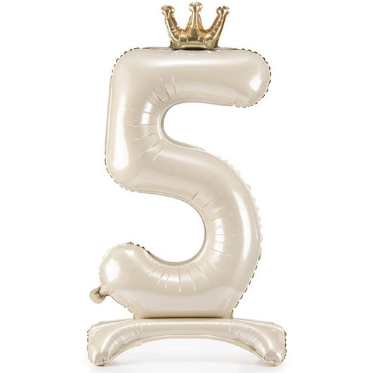 Balónek fóliový Stojací číslo 5 s korunkou světle krémový 84 cm
