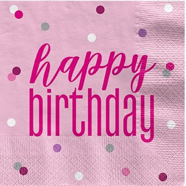 Ubrousky papírové Happy Birthday růžové 16 ks