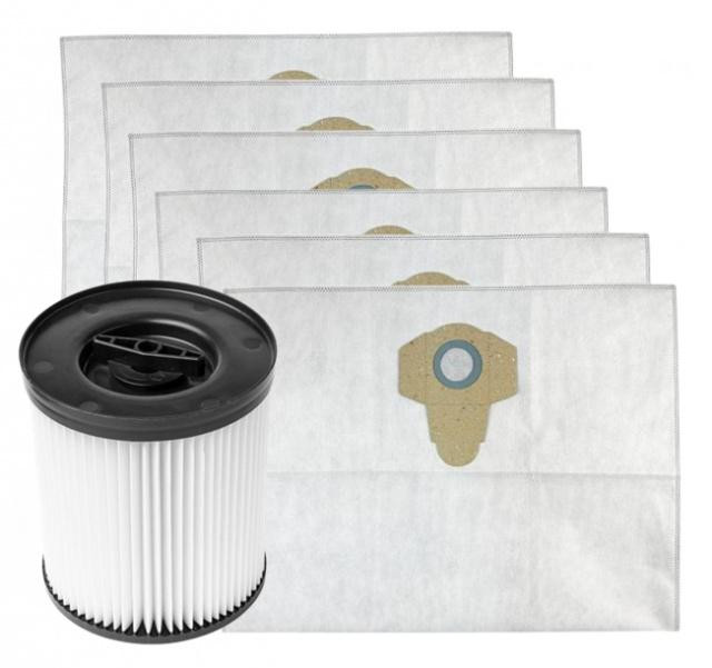 1+6ks Filtr omývatelný pro Parkside PWD 25, PWD 30, PNTS 1400 H4 a sáčky textilní 58x45cm