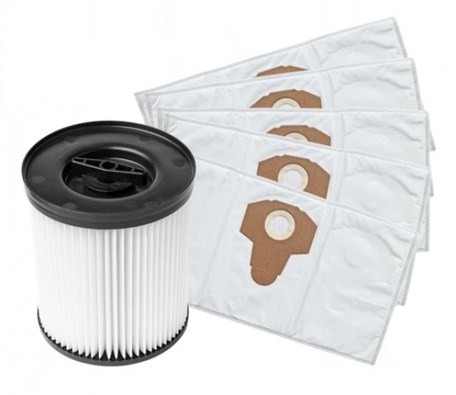1+5ks Sada filtr omývatelný pro Parkside PWD 25, PWD 30, PNTS 1400 H4 a sáčky textilní 58x31cm
