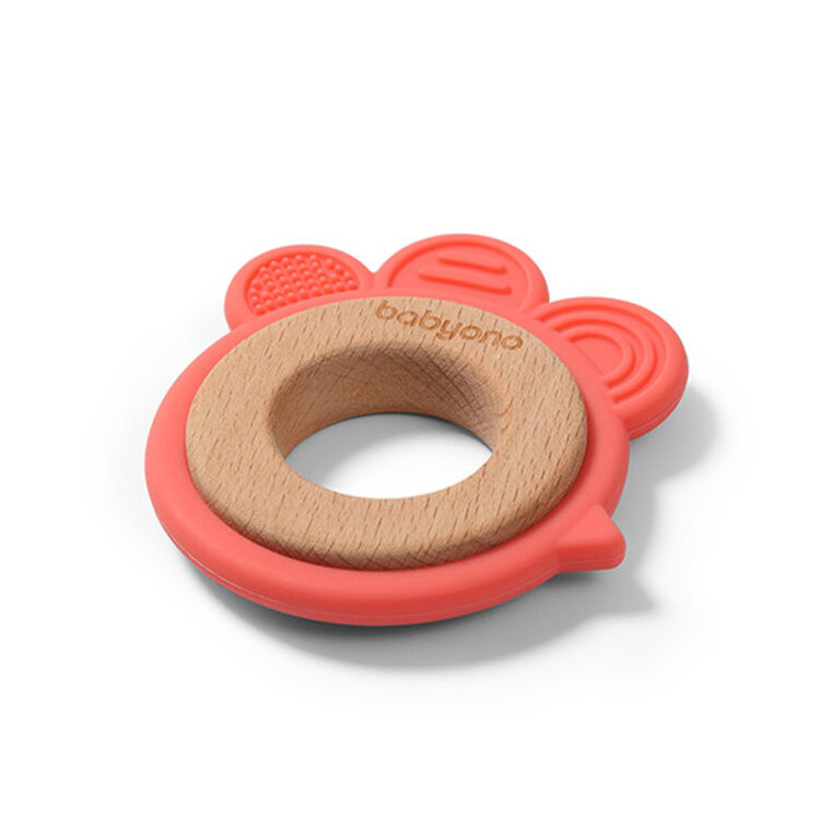 BABYONO Kousátko dřevěno-silikonové Butterfly