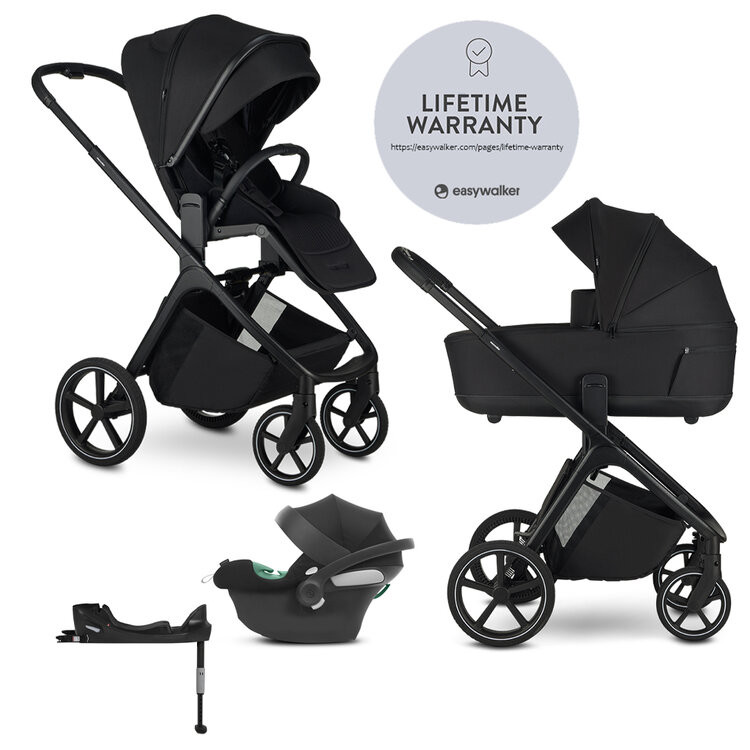 EASYWALKER Kočárek kombinovaný Zoey Pure Black + CYBEX Aton B2 i-Size + základna