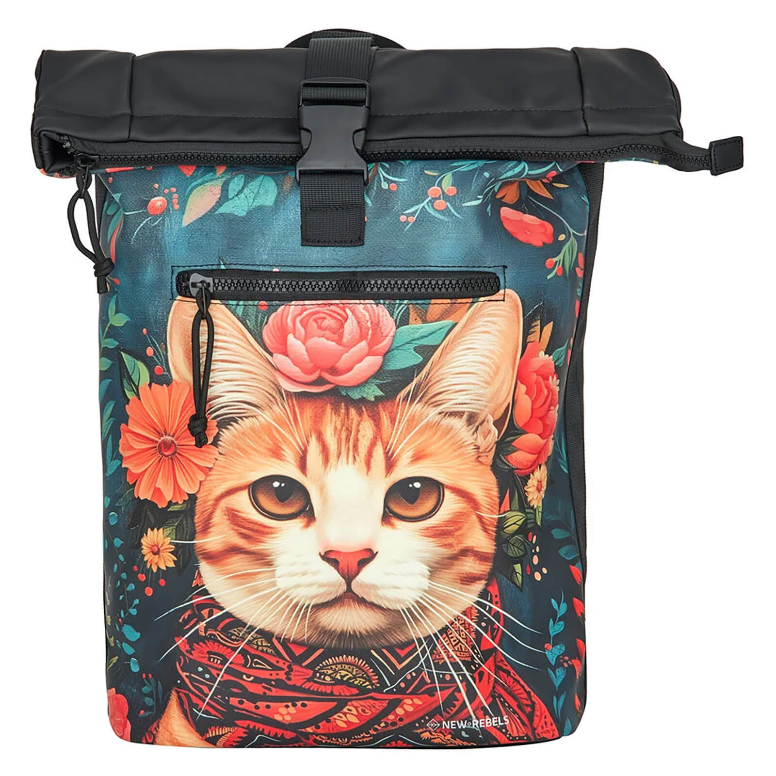 Velký rolovací batoh New Rebels Cat - černá 0,8l