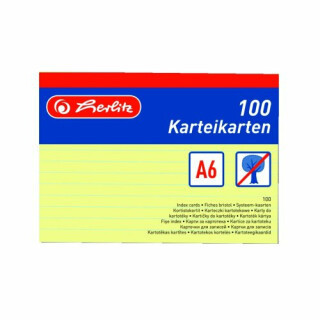Herlitz - Karty do kartotéky A6, žluté, linka