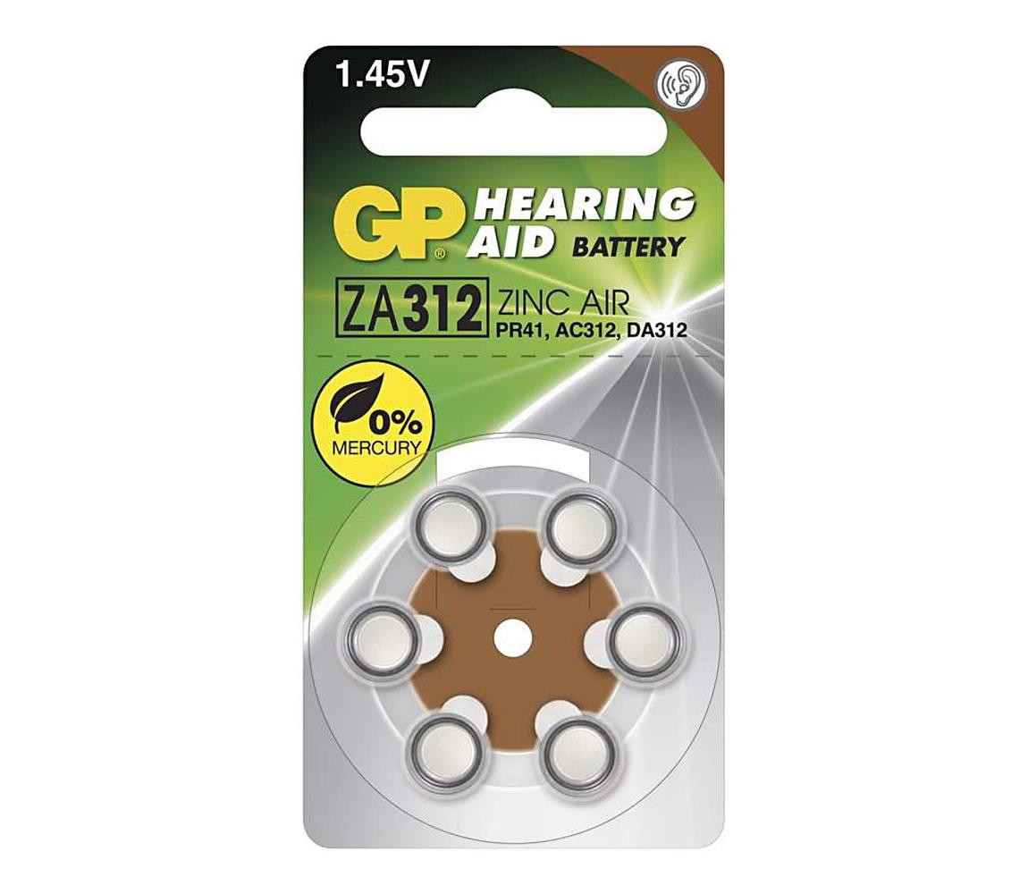 6 ks Baterie do naslouchadel ZA312 GP HEARING AID 1,45V/160 mAh