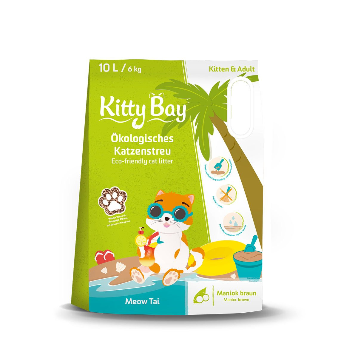 KittyBay Meow Tai Brauner Maniok stelivo pro kočky - Výhodné balení: 3 x 10 l (18 kg)