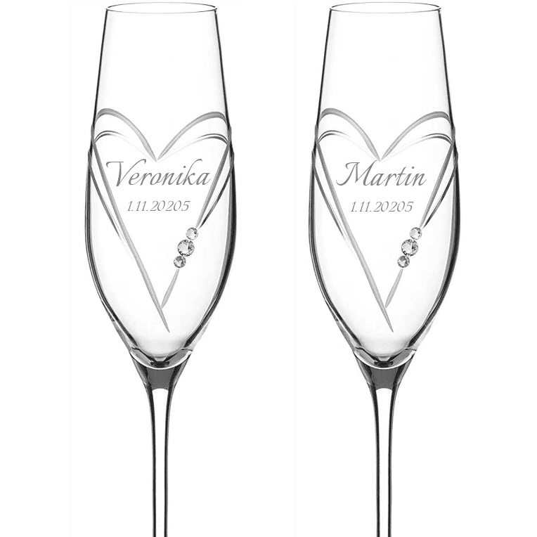 Dekorant Svatební sklenice na šampaňské Aphrodite s krystaly Swarovski 2KS VARIANTA 3