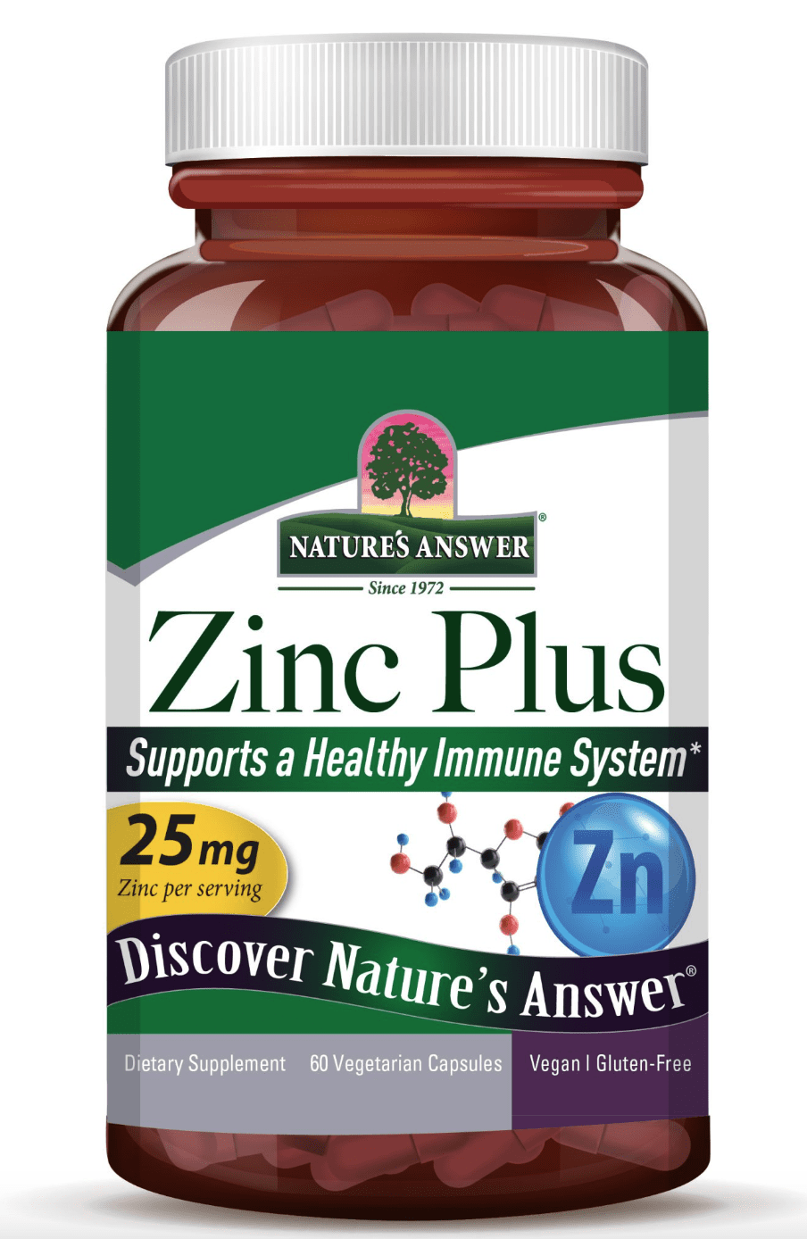Nature's Answer Zinc Plus, zinek, 25 mg, 60 rostlinných kapslí