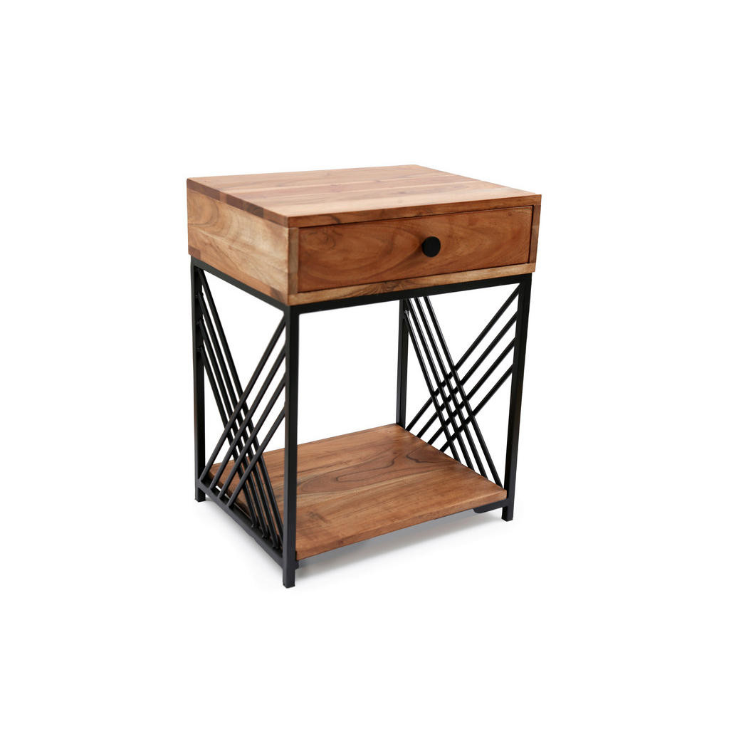 XXXL NOČNÍ STOLEK K POSTELI, akácie, barvy akácie, tmavě šedá,