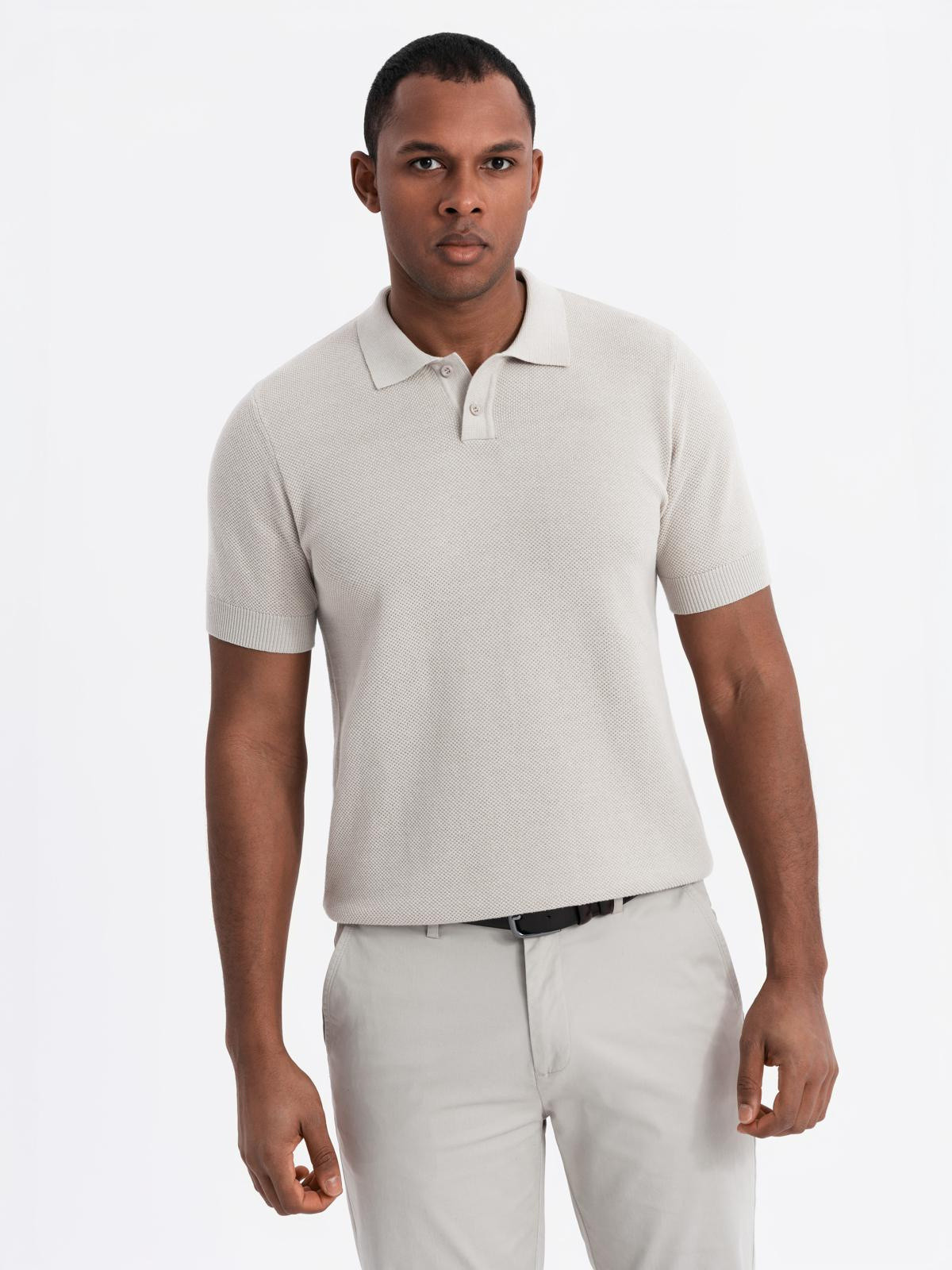Ombre Men's cotton structured knit polo shirt - beige
