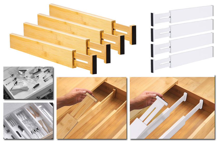 Nastavitelné organizéry do zásuvek — sada 4 kusů