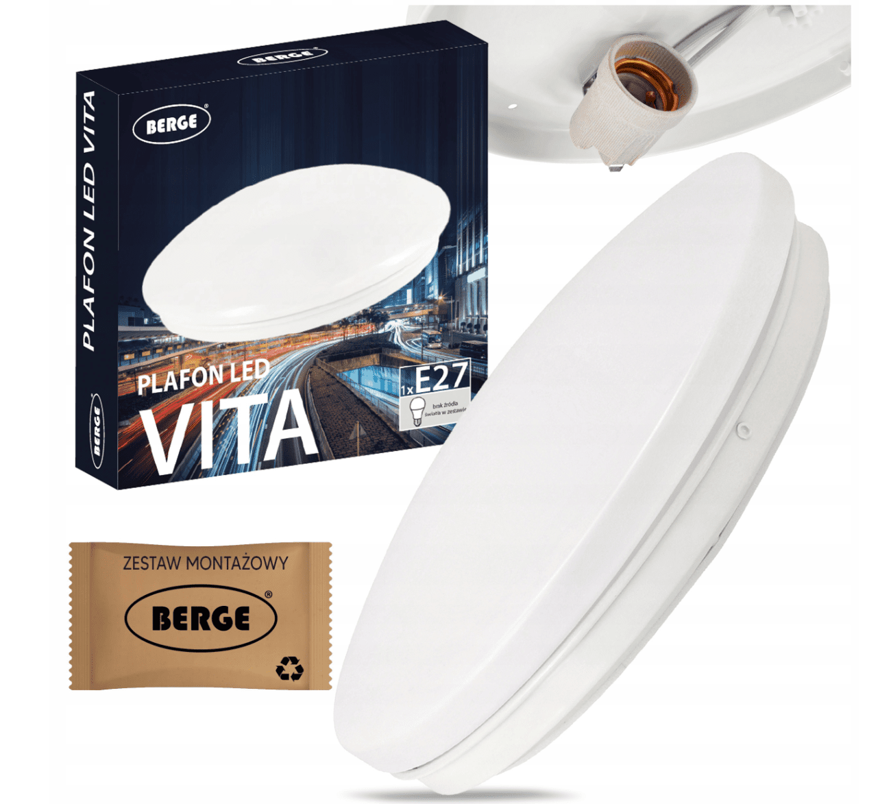 Berge Přisazený LED stropní panel 1x E27 pro kulatou žárovku MP0435