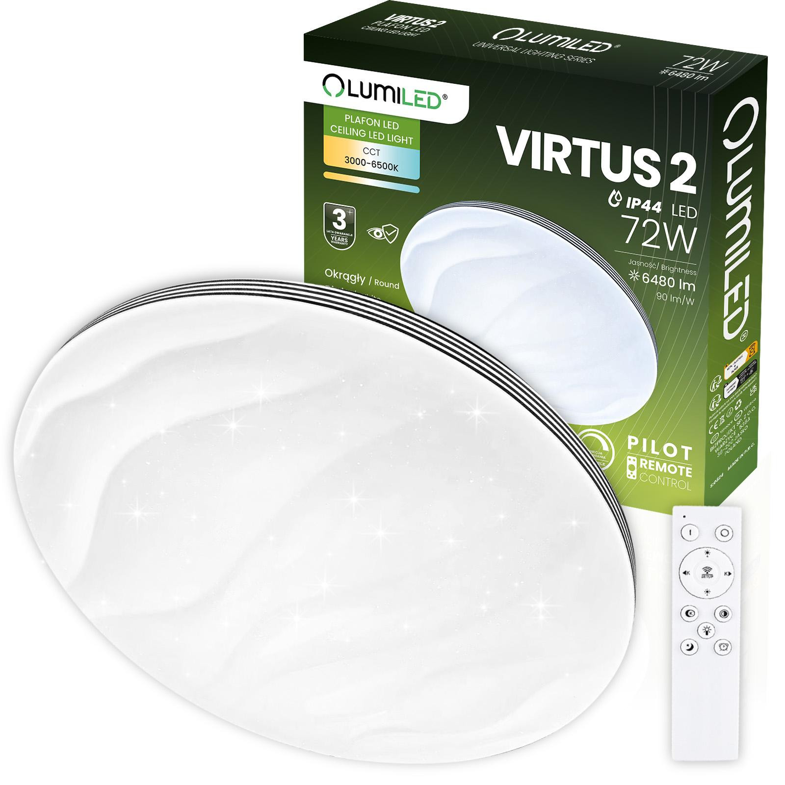 Plafon LED Svítidlo stropní přisazené VIRTUS2 72W IP44 CCT Bílý kruhové 50cm + Ovladač LUMILED
