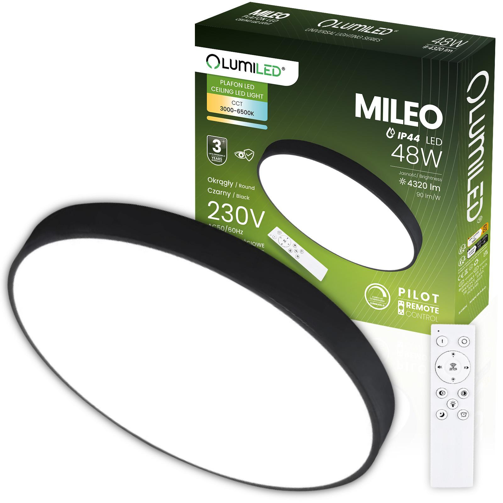 Plafon LED Svítidlo stropní přisazené MILEO 48W IP44 CCT Bílý kruhové 40cm + Ovladač LUMILED