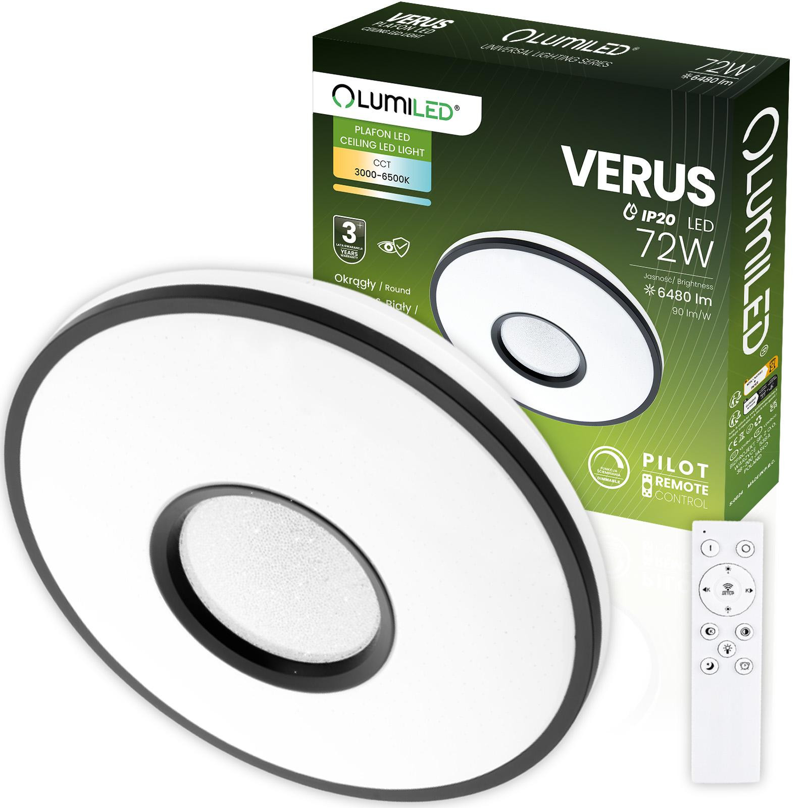 Plafon LED Svítidlo stropní přisazené VERUS 72W CCT Bílý kruhové 50cm + Ovladač LUMILED