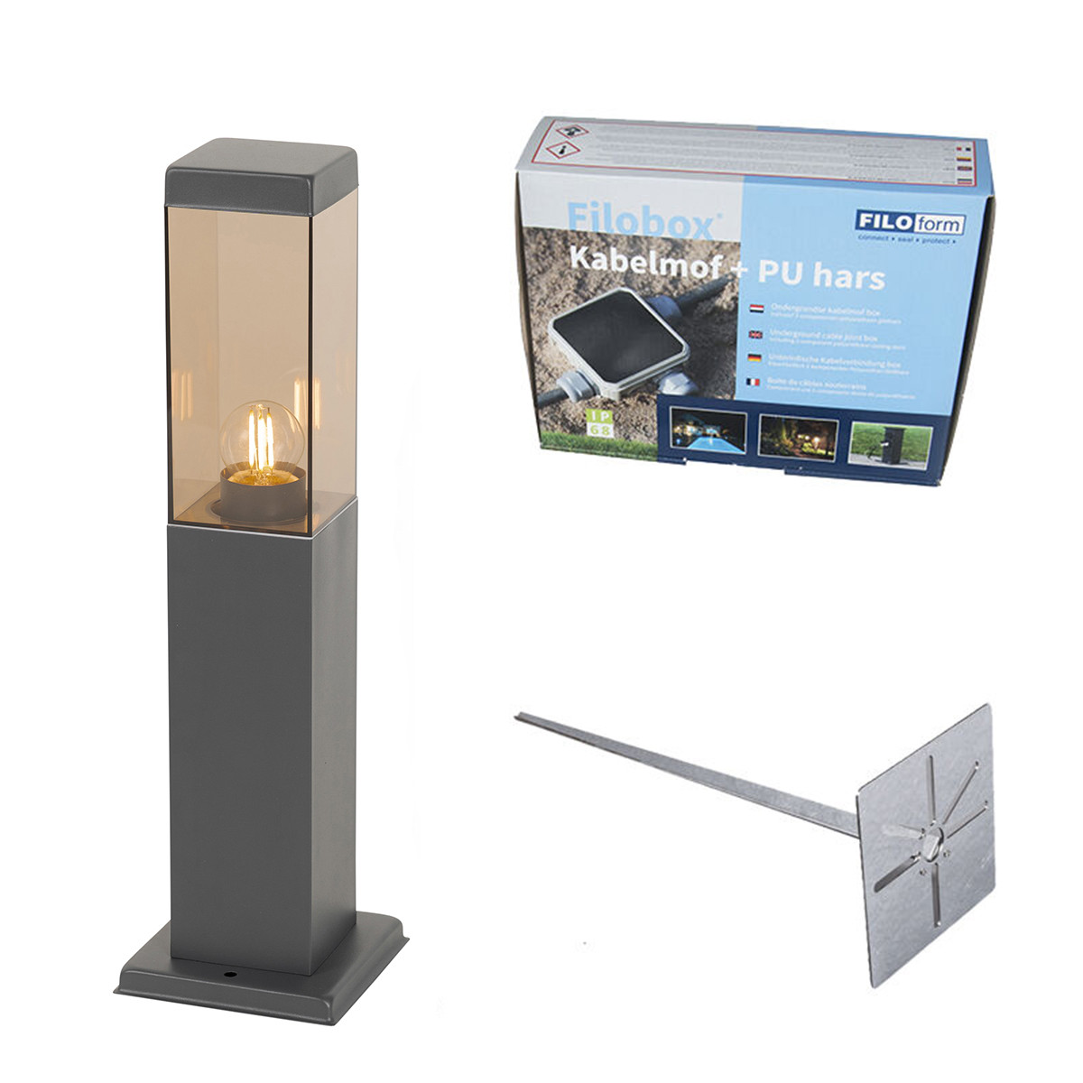 Moderní venkovní lampa tmavě šedá s kouřem 45 cm - Malios