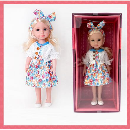 PLEJO Panenka s blonďatými vlásky 38 cm, květinové šaty