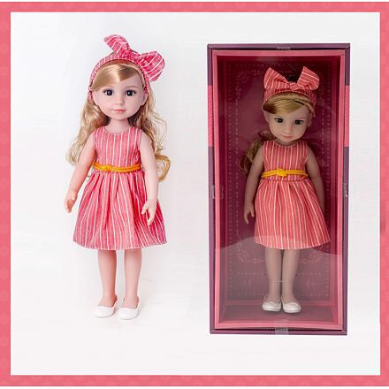 PLEJO Panenka s blonďatými vlásky 38 cm, červené šaty