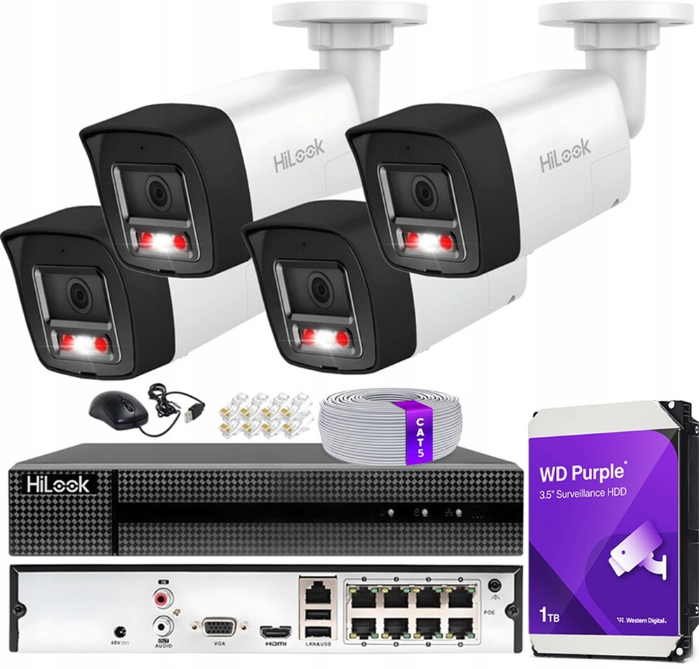 Sada pro monitorování 4 Ip kamer 8Mpx HiLook Hikvision 8x PoE rekordér