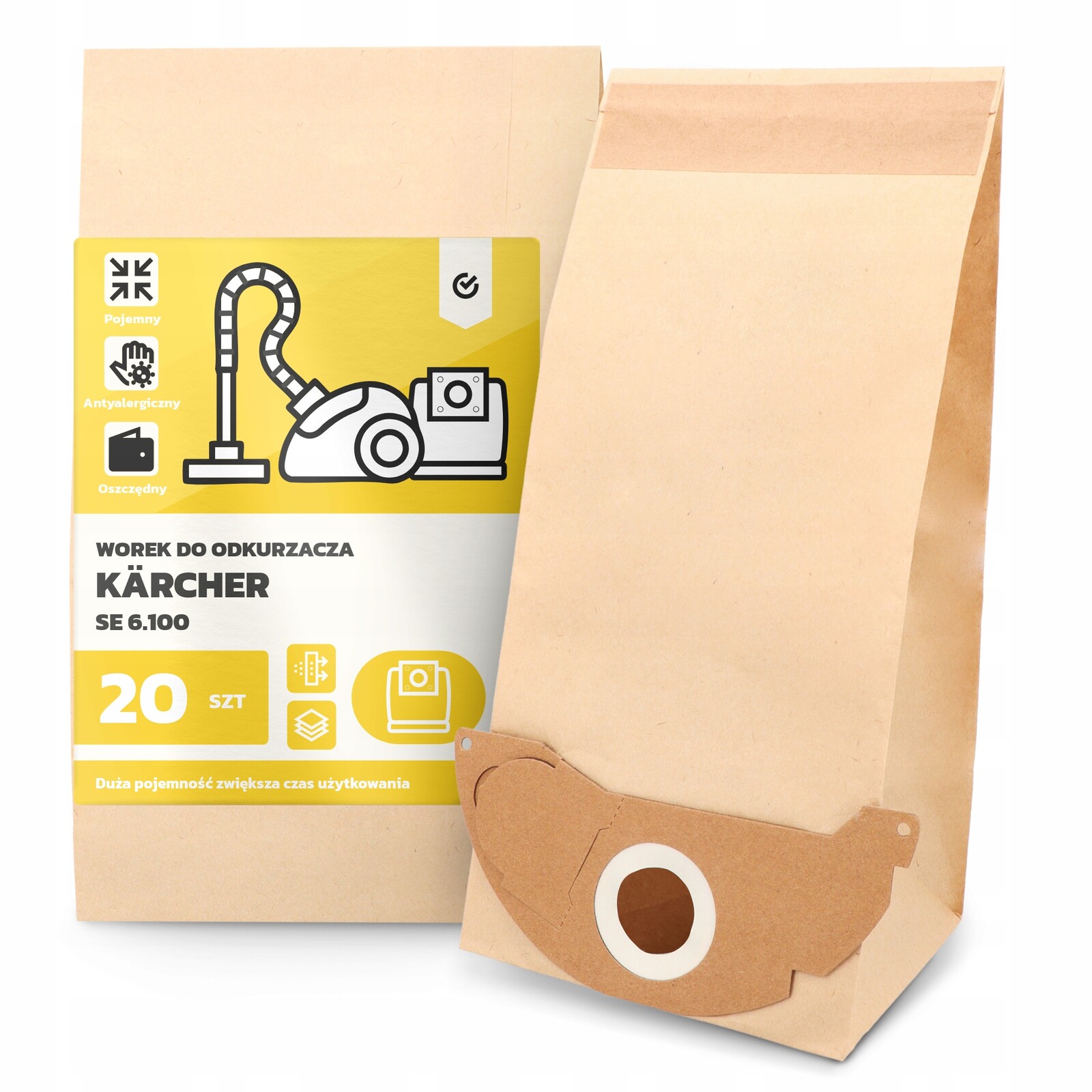 20 x Sáček Do Vysavače Kärcher Se 6.100 Papírový 2-vrstvový Velký Sáček
