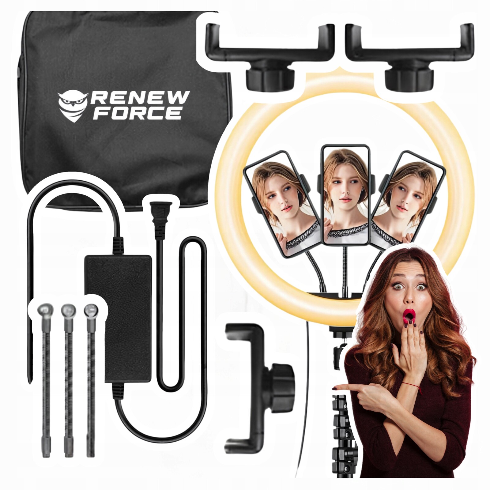 Kroužková lampa 43 cm Ring Led se stativem 210 cm TikTok Make-up 3 barvy