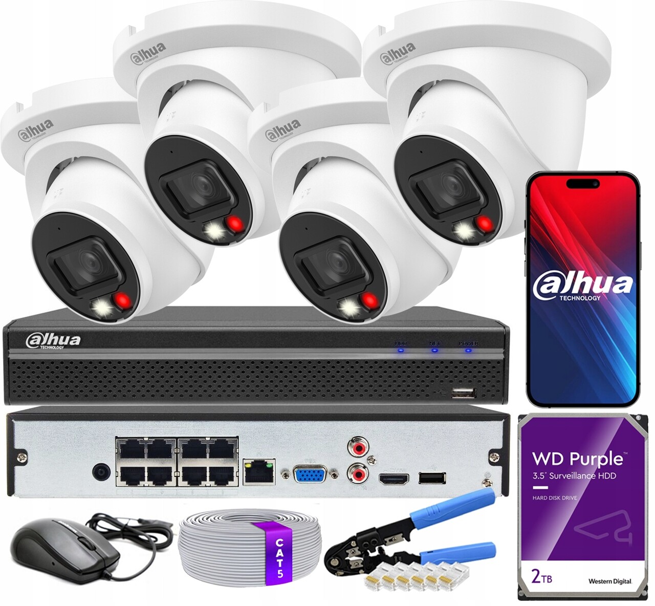 Ip monitorovací sada Dahua 4 kamery 6Mpx 3K IPC-HDW2649TM-S-IL 8xPoE 2TB