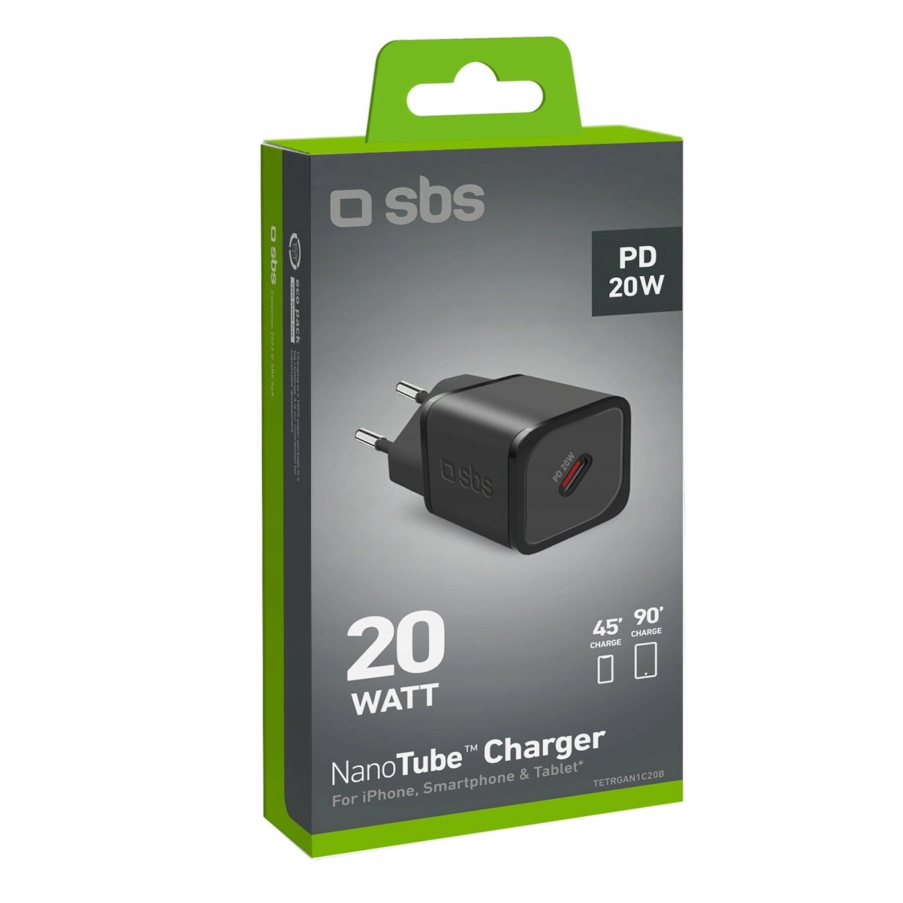 Sbs TETRGAN1C20K nabíječka 20W GaN Usb-c Pd černá, Eu