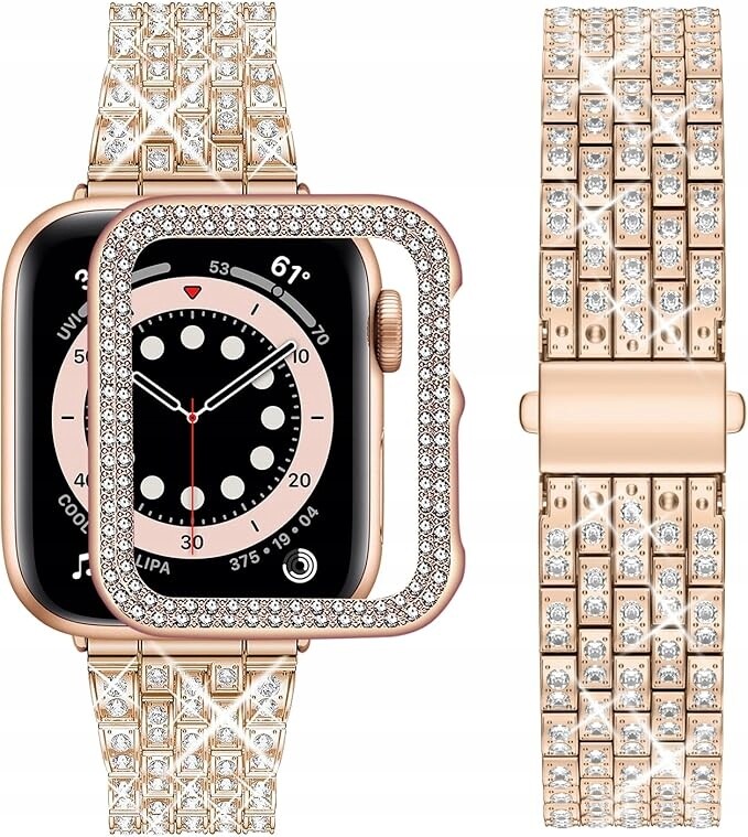 Wutwuk náramek s Diamentami Apple Watch SE2 38/40/41 růžové zlato pouzdro