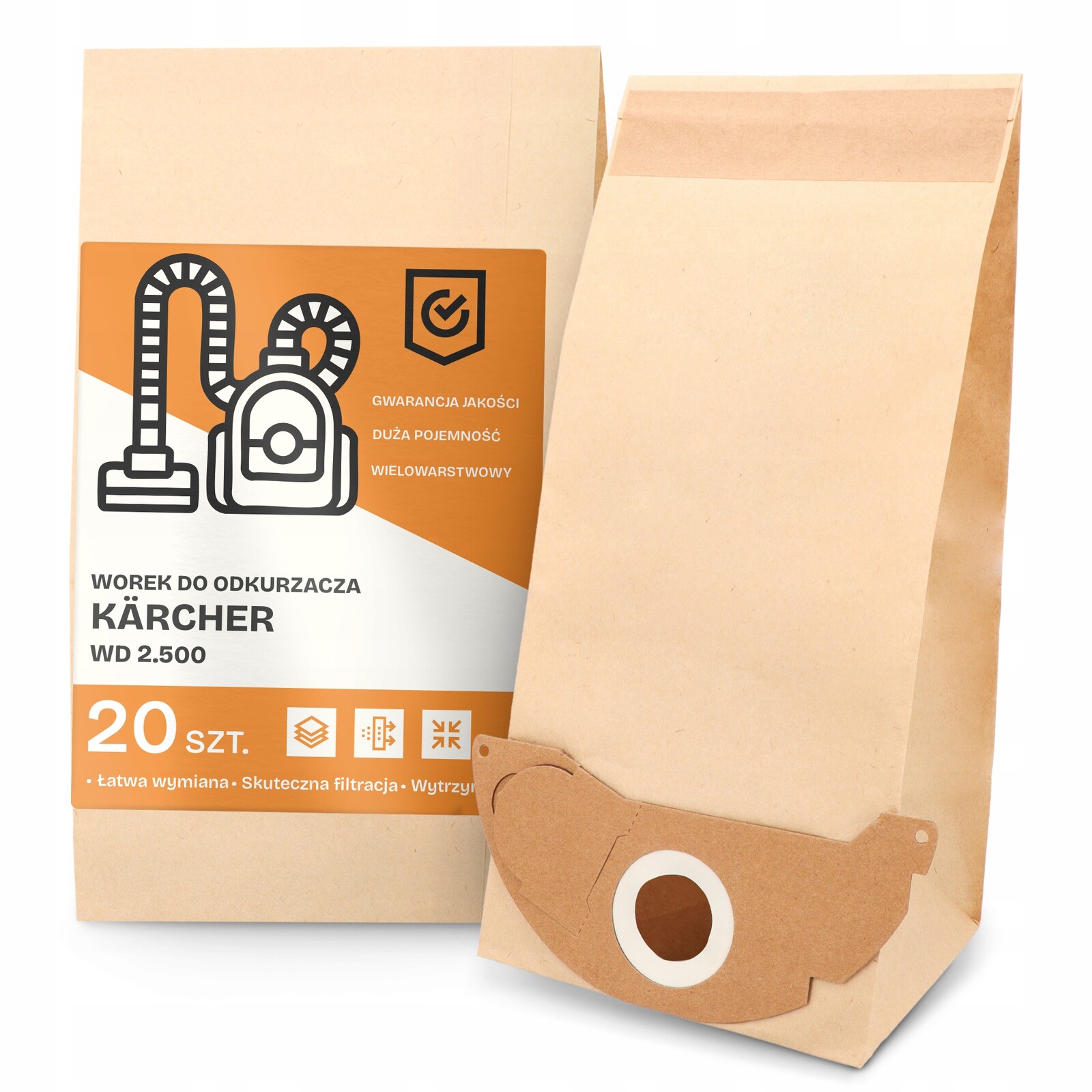 20 x Sáček Do Vysavače Kärcher Wd 2.500 Papírový 2-vrstvový Velký Sáček